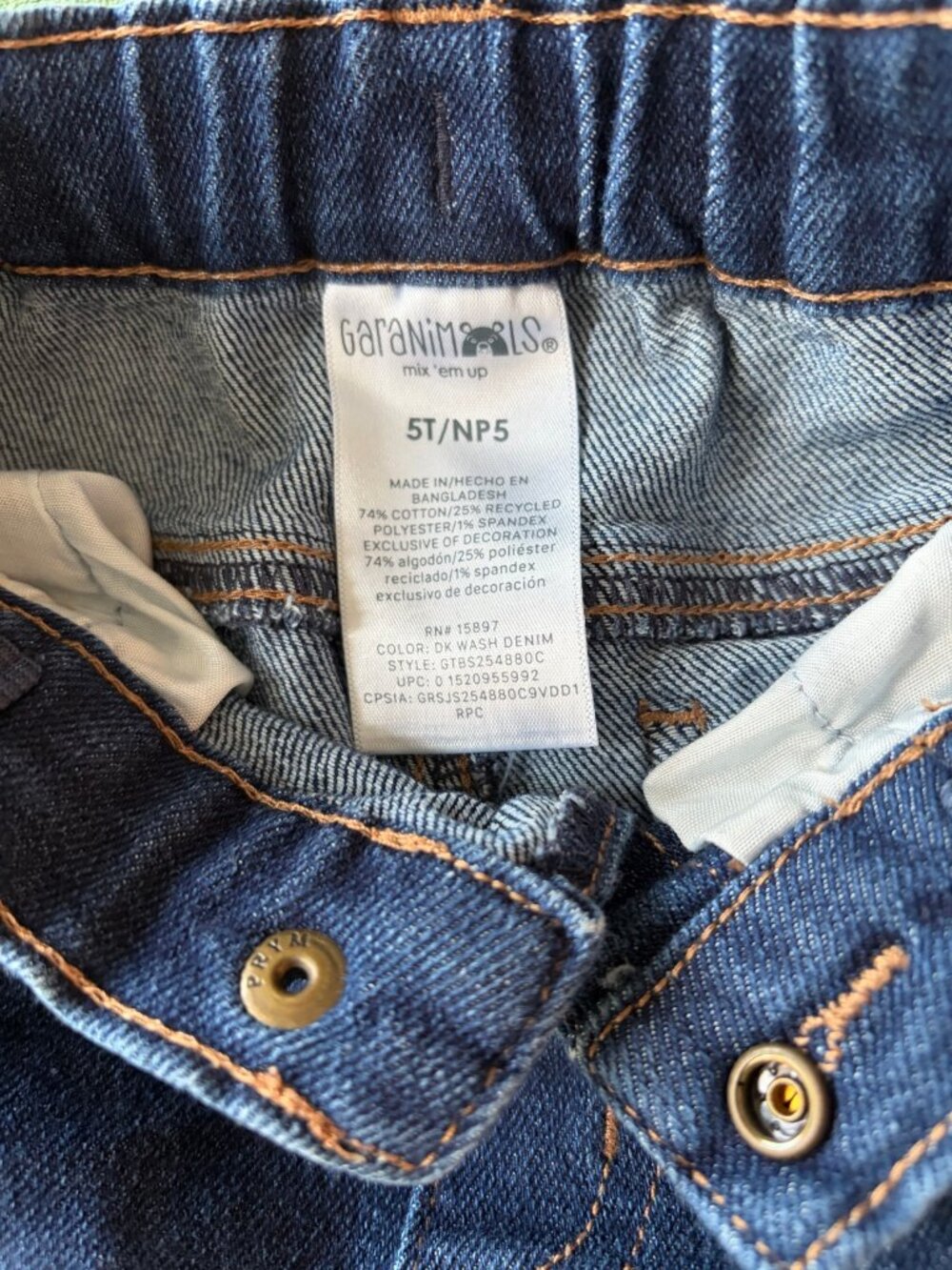 Garanimals Kids Jeans Size 5T Dark Wash Denim Adjustable Waist